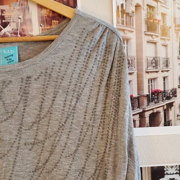 h.i.p. Gray Dolman Sleeve Shirt w/Dotted Detailing - Picture 4 of 7